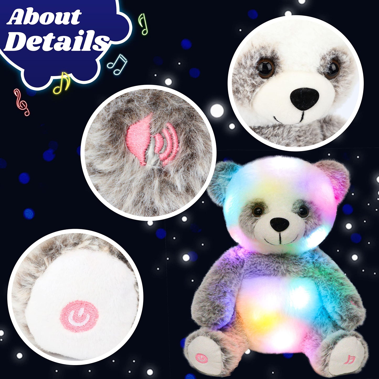 Cuteoy Led Musical Panda Light-Up Stuffed Animal Singing Glowing Plush Adjustable Volume Lullaby Toy Gifts For Kids Toddler Girls Birthday Christmas Plushies, 13'