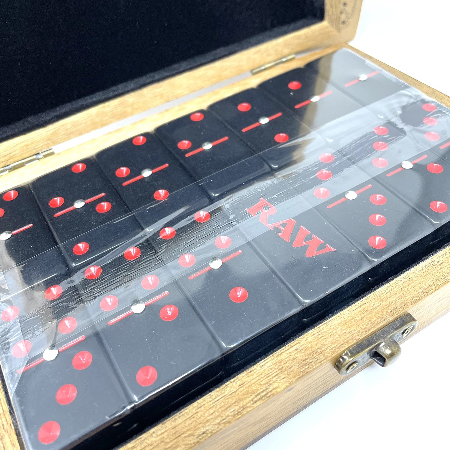 Reds Global Raw Double Six Dominoes Set of 28 - Black Wooden Game, 8"x5.5"x2"
