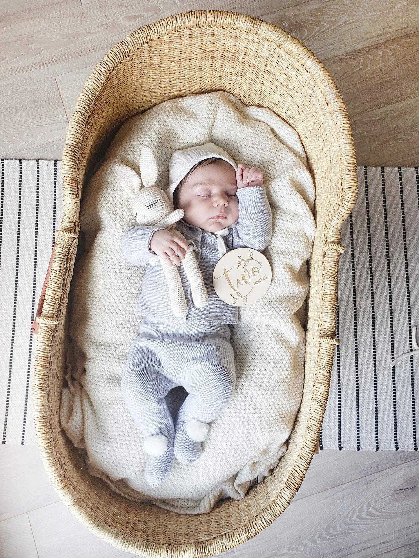 Cotton Crochet Bunny Doll Rattle Sleepy Head Bunny Toy | 13 Inch Baby First Stuffy Amigurumi Buddy Security Blanket Newborn Photo Prop (Gray Sleepy Bunny)