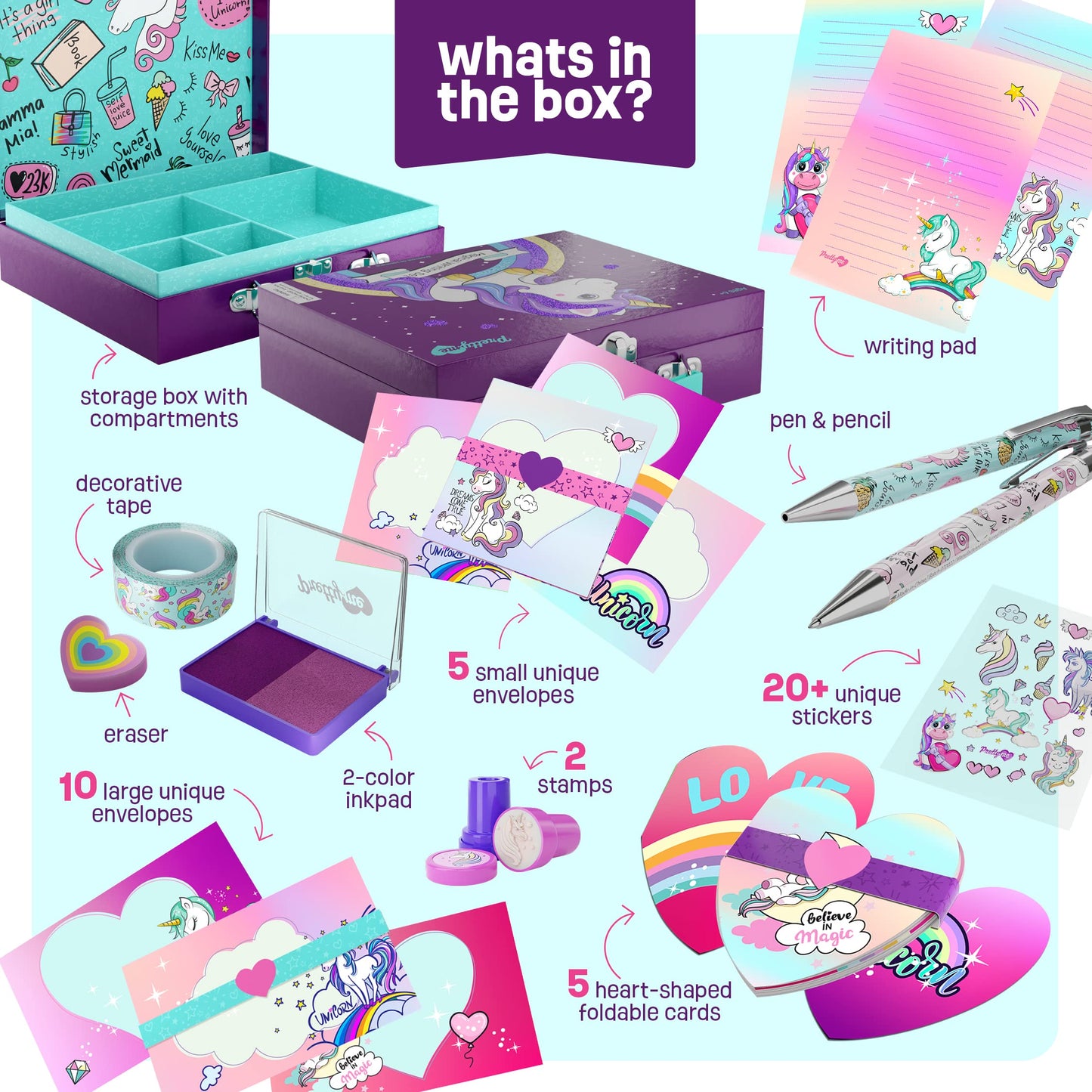 Pretty Me Unicorn Stationery Set - Art Kit for Kids, Small, Multi-Color - Perfect Birthday Gift for Girls Ages 6-12