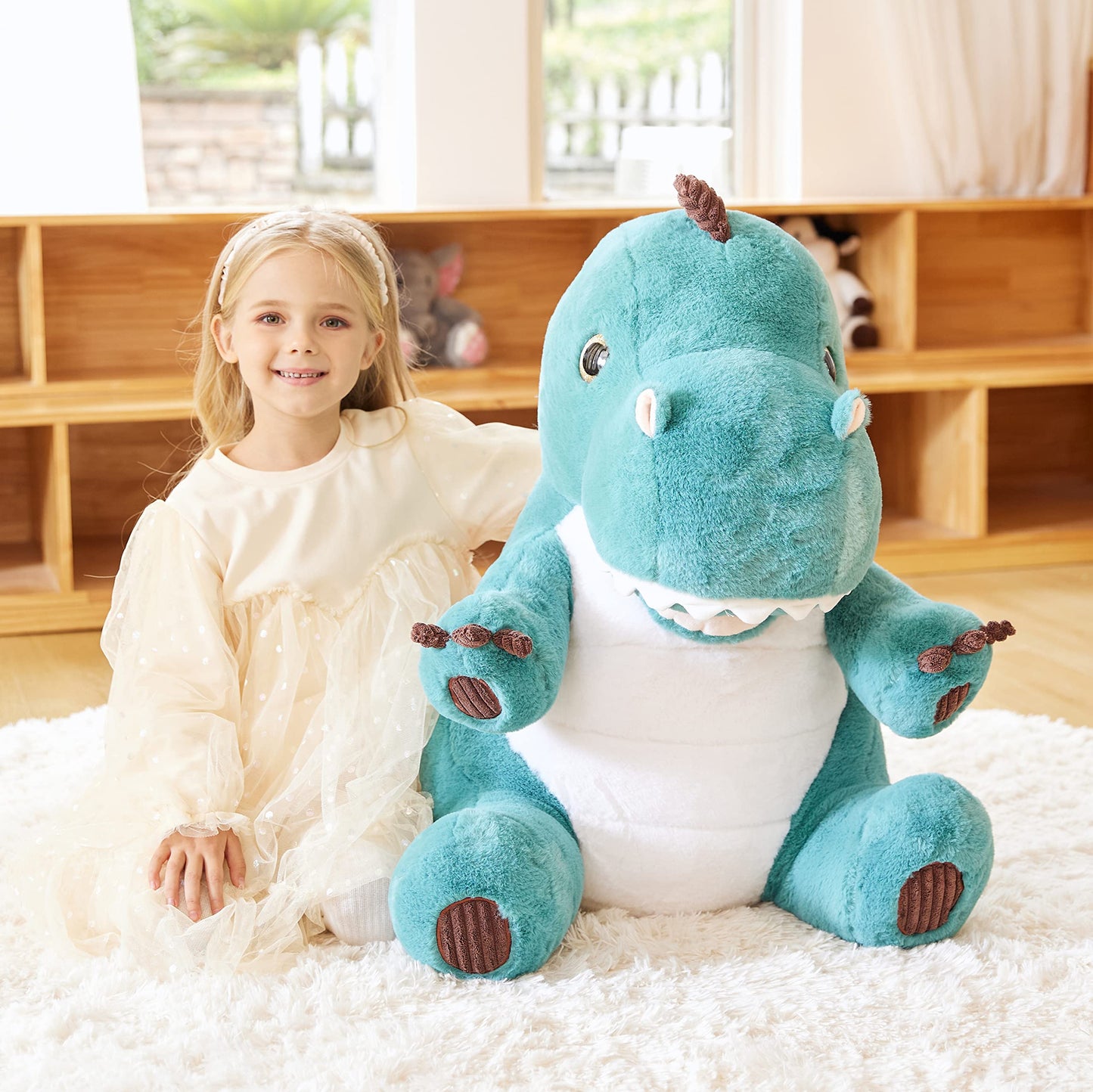 EARTHSOUND Giant Dinosaur Plush Toy - Soft 23" Lake Blue Stuffed Animal, Jumbo Fluffy Plushie, Model 2236542
