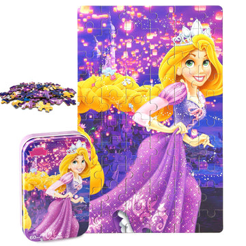 Lelemon Princess Puzzles In A Metal Box 60 Piece Long Hairs Princess Jigsaw Puzzle For Kids Ages 4-8 Children Learning Education