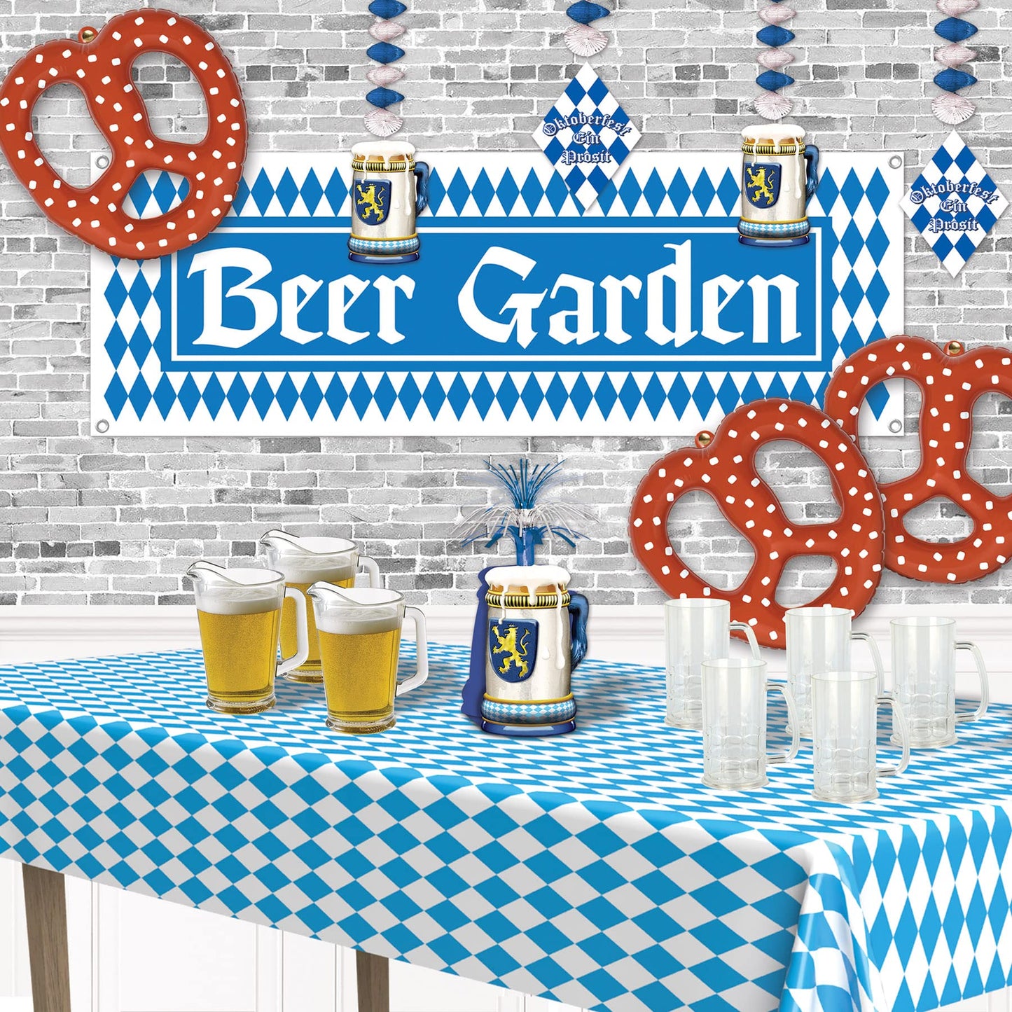 Beistle 15 6 Piece Inflatable Bavarian Pretzels for German Theme Oktoberfest Party Decorations, 15.5 x 14.5, Brown/White