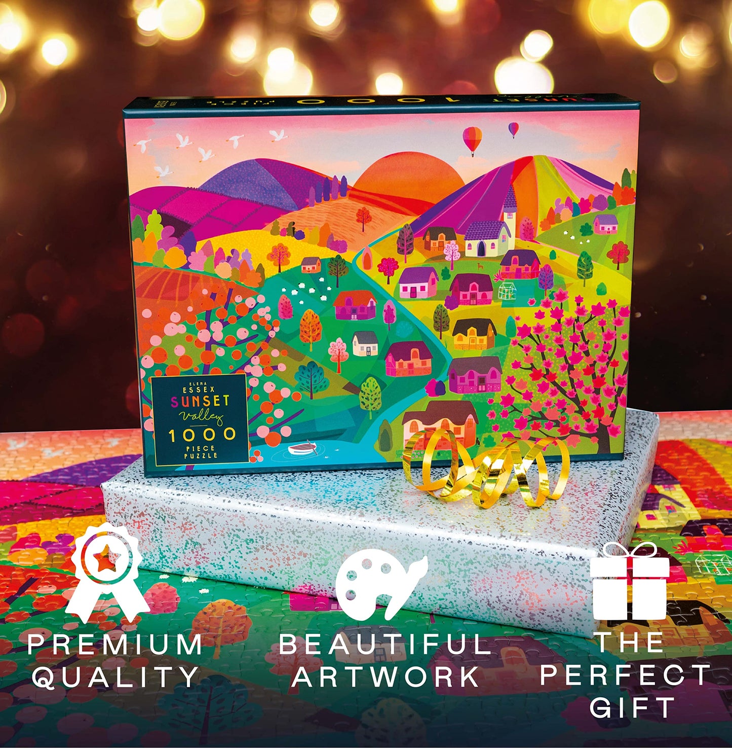 Elena Essex Fall Puzzles 1000 Pieces - Sunset Valley/Fall Puzzle/Landscape Countryside Autumn Halloween Puzzle/Puzzle Size 28 X 20 Inches