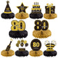 Gexolenu 10 Pcs 80Th Birthday Honeycomb Centerpieces Gold Black Cheers To 80 Years Birthday Centerpieces Tables Toppers For 80Th