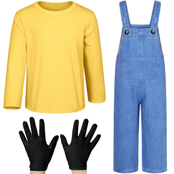 Mavoka Kids Costume For Boys Shirt Overalls Glove Halloween Party Cosplay 9-10 Years Yellow