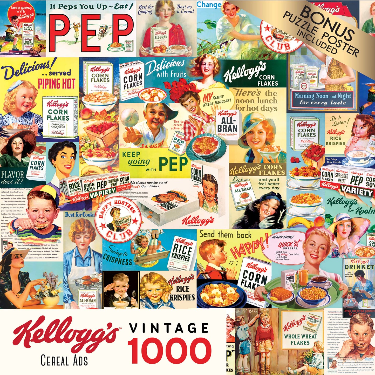 RoseArt 1000 Piece Jigsaw Puzzle - Kellogg's Cereal Ads - Multi-colored - Model 6130ZZD - Paper Material