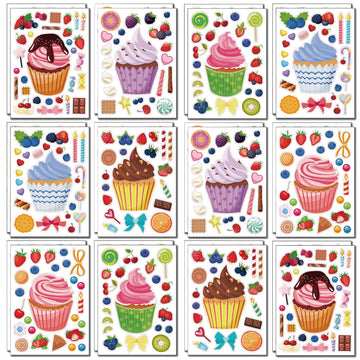 24 Sheets Cupcakes Stickers For Kids Treats And Sweets Sticker Sheets Make A Face Stickers For Birthday Party Mix And Match Dessert Cookies Stickers Party Favors