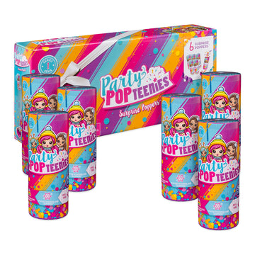 Party Popteenies - Party Pack - 6 Surprise Popper Bundle With Confetti, Collectible Mini Dolls And Accessories, For Ages 4 And U