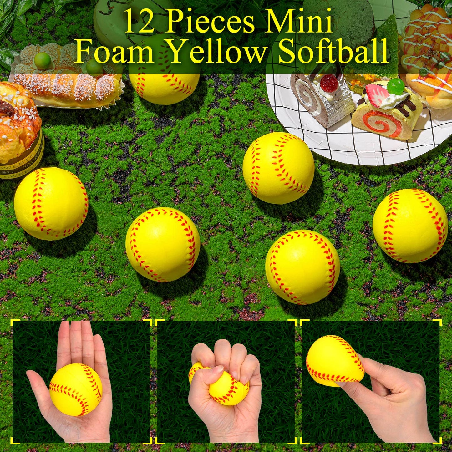 Minatee 12 Pieces Mini Softball Stress Ball Foam Sports Balls Party Favor Tiny Baseball Toys for Stress Relief, Party Bag Gift F