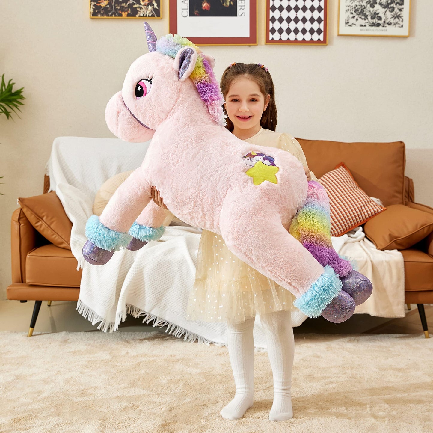 Ikasa Giant Unicorn Stuffed Animal Plush Toy,Big Large Jumbo Soft Toys,43' Huge Size Cute Fluffy Plushy Fat Oversized Plushie,Gifts For Kids Girls Boys (43 Inches, Pink)