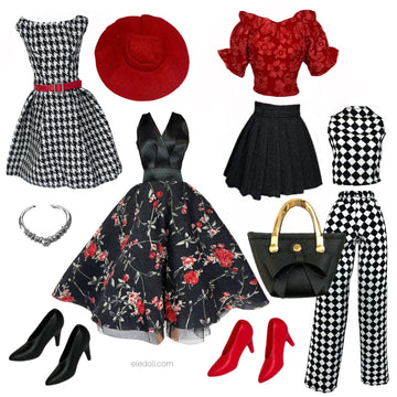 Eledoll Clothes Deluxe Fashion Pack Tea Time Black & Red Classic Set For 11.5    Doll #4