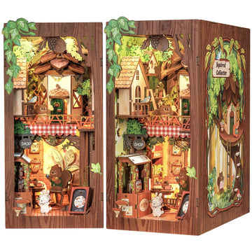 Cutefun Book Nook Kit, Diy Miniature Dollhouse Kit For Teens And Adults, 3D Wooden Puzzle Bookends With Led Light, Bookshelf Insert Decor With Dust Cover, Christmas Birthday Gifts (Squirrel Collector)