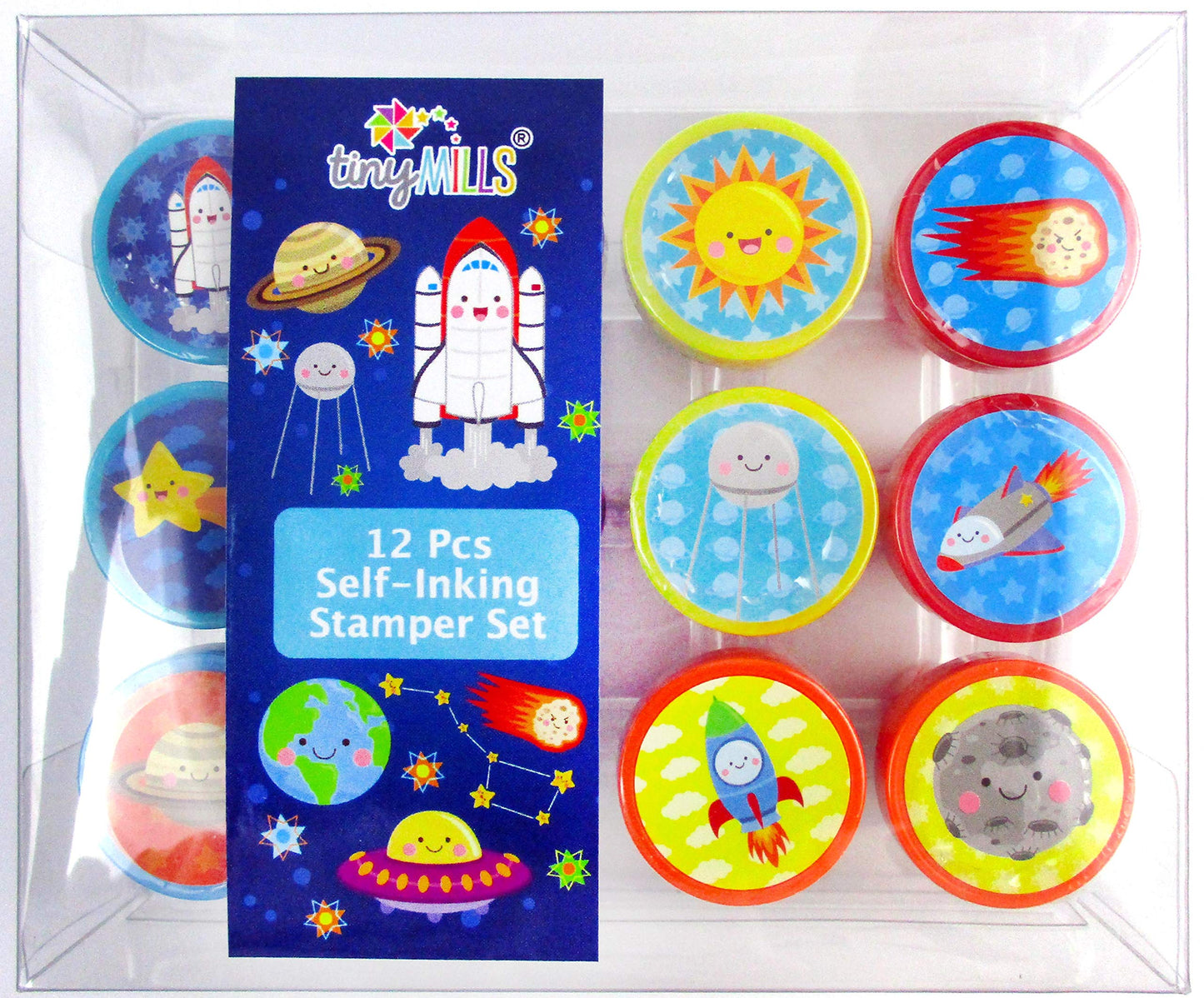 TINYMILLS 12 Pcs Outer Space Stamp Kit for Kids Party Favors Gods Galaxy Boys Girls Space Planetarium Birthday Party