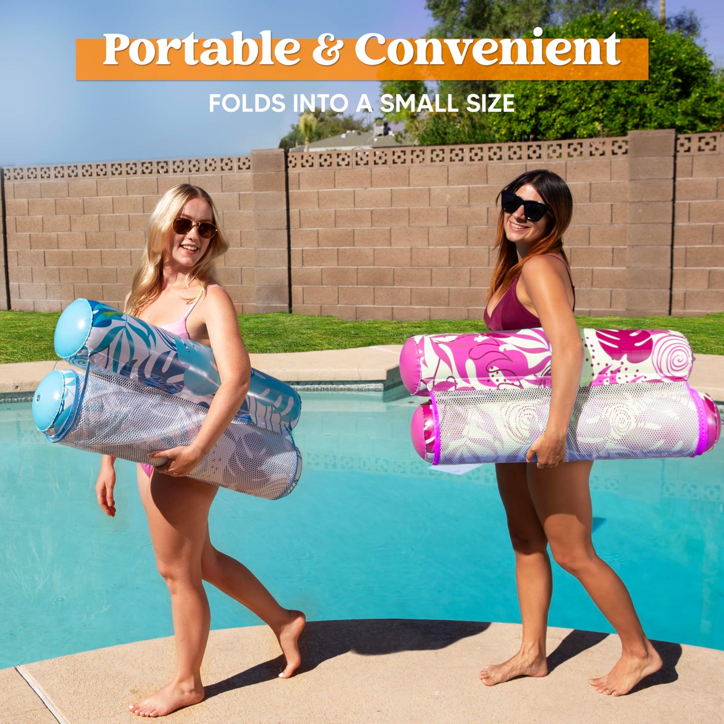Sloosh 2 Packs Hammock Pool Floats Adults, 4-In-1 Multi-Purpose Inflatable Pool Floats Pvc Water Hammock Lounge Floaties (Blue&Pink)