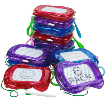 Bedwina Mini Magnetic Drawing Board For Kids - (Pack Of 6) Backpack Keychain Clip Drawing Boards, Erasable Doodle Sketch Writing Pad Boys & Girls, Birthday Kids Party Favors