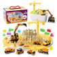Fweir Play Construction Sand Kit,4 in1 Sandbox 2.8lbs Magic Sand 8 Alloy Construction Trucks 100 pcs Race Tracks 10 Sand Molds 1