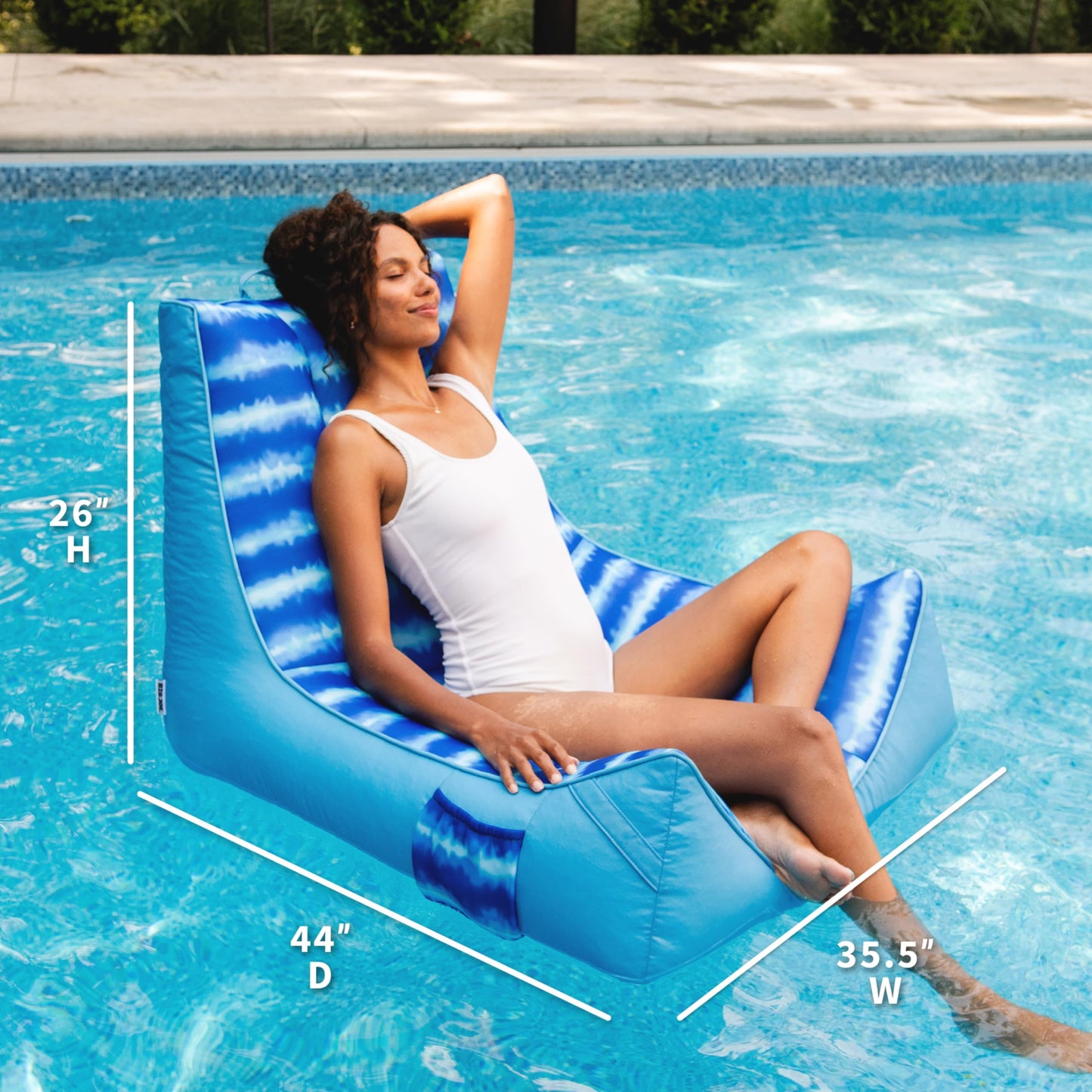 Big Joe Captain'S Float No Inflation Needed Pool Lounger, Ripple Blue Double Sided Mesh, Quick Draining Fabric, 3 Feet