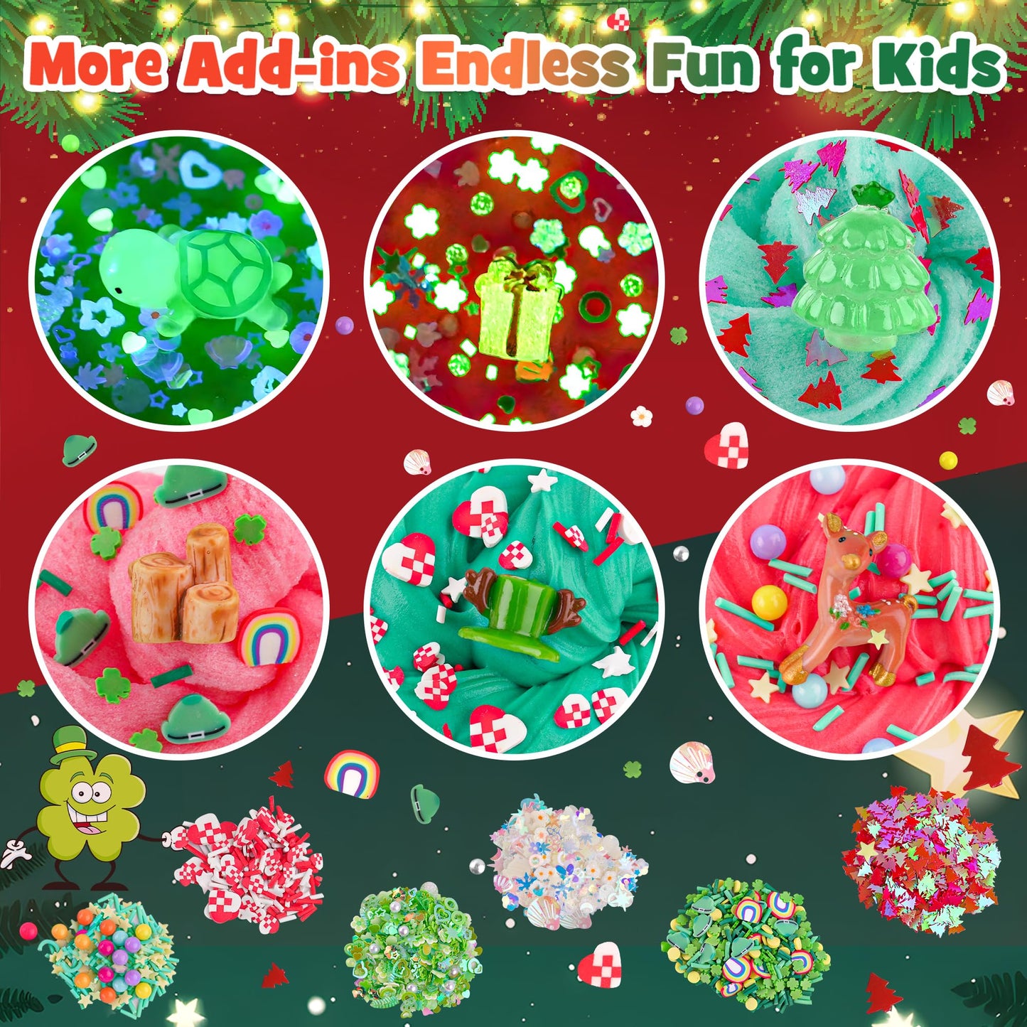 Lawoho 6 Packs Red & Green Slime Kit - Cloud Slime, Butter Slime & Clear Slime, Glow In The Dark Slime Add-Ins With Glowing Charms, Slime Kit For Kids St. Patrick'S Day Party Favors Halloween Easter