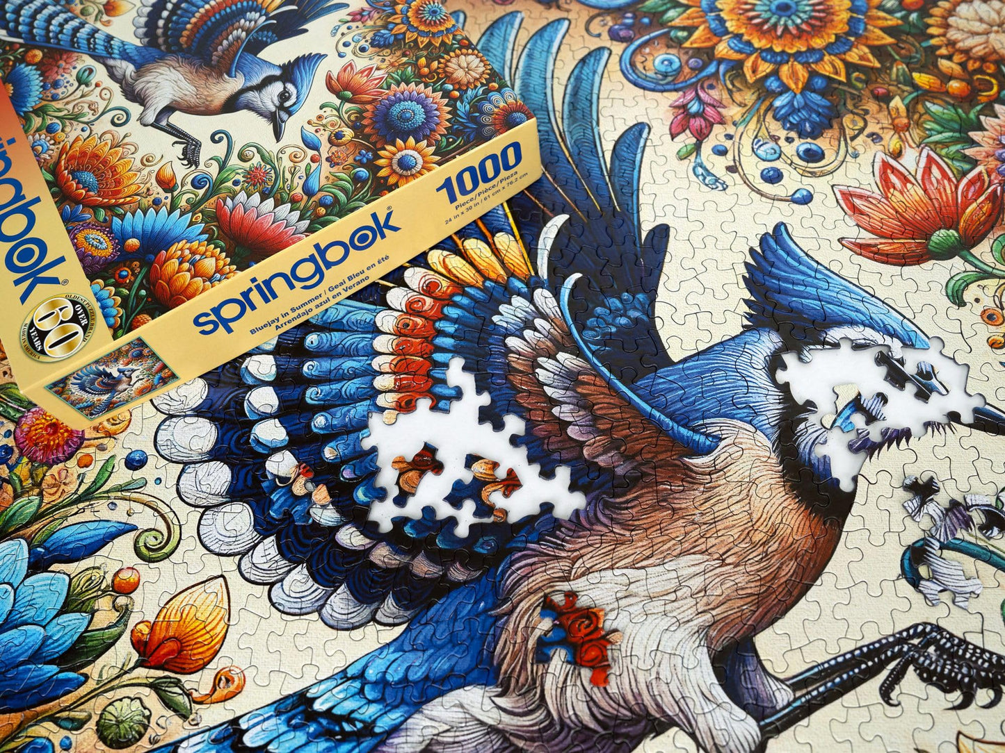 Springbok 1000 Piece Jigsaw Puzzle - Blue Jay in Summer - 30"x24" Cardboard - Model 33-11282