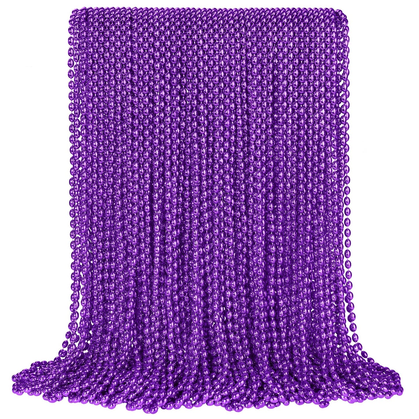 Shaoqinlin 100 Pcs Purple Mardi Gras Beads, Purple Oval Beads Necklaces 30.5'' Metallic Beaded Costume Necklaces Party Necklaces