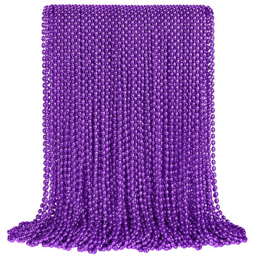 Shaoqinlin 100 Pcs Purple Mardi Gras Beads, Purple Oval Beads Necklaces 30.5'' Metallic Beaded Costume Necklaces Party Necklaces