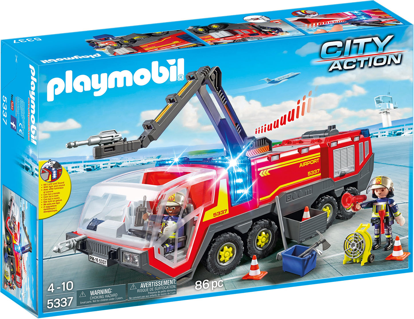Playmobil Airport Fire Engine Building Set with Lights & Sound, Model 5337, Multi Color, Plastic Material