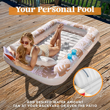 Sloosh Inflatable Tanning Pool Lounger Float For Adults, 70' X 46' Large Suntan Tub Pool Floats Sun Tan Tub Ice Bath Tub Tanning Bed Blow Up Pool Raft Lounge Floatie, L-Oatmeal White