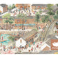 Puzzles For Adults 1000 Pieces, Momibook Jigsaw Puzzles Of Chinese Vintage Village Town Cat, Painting Image 81.3X40.6Cm(32''X16'
