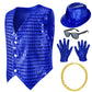 Kids Dance Hip Hop Jazz Costume Boys Sequin Vest Hat Sunglasses Set For Dance Party 3-4T Blue