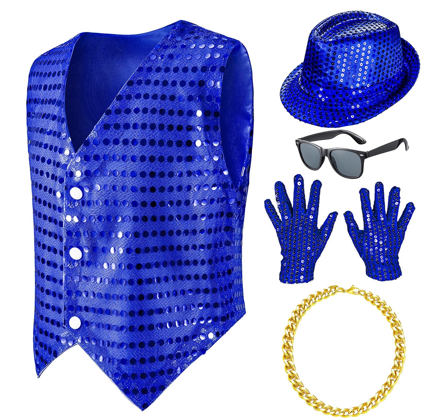 Kids Dance Hip Hop Jazz Costume Boys Sequin Vest Hat Sunglasses Set For Dance Party 3-4T Blue