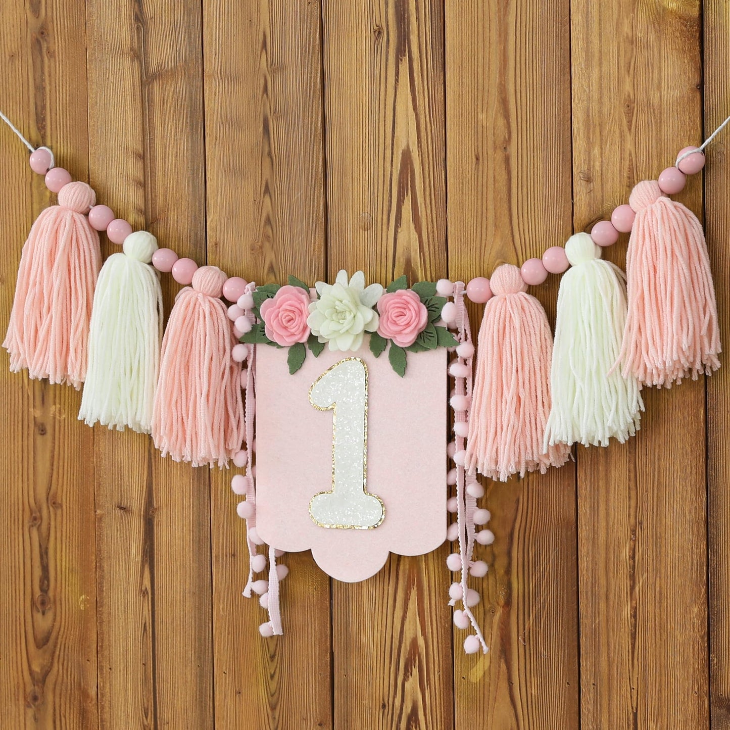 HODIHIWI Handmade Wildflower 1st Birthday HighChair Banner Pink White Party Decoration For Girls Wall Hangings Decorative