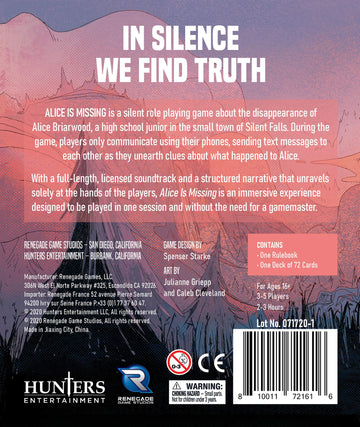Renegade Game Studios Alice Is Missing- A Silent Role Playing Game, 3-5 Players, 2-3 Hours, Ages 16+
