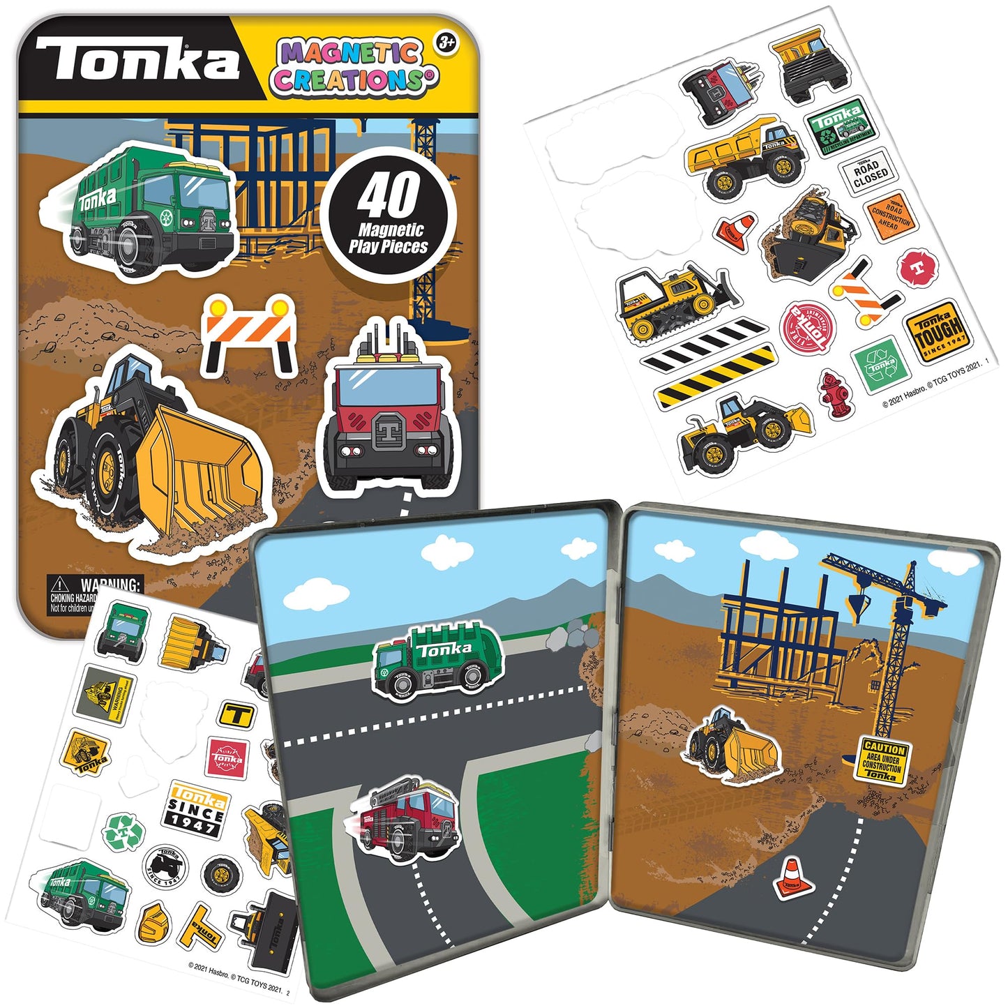 TCG Toys Tonka Magnetic Creations Tin - 40 Magnetic Pieces, Medium, Multicolor, Model 23052, Plastic Storage Solution