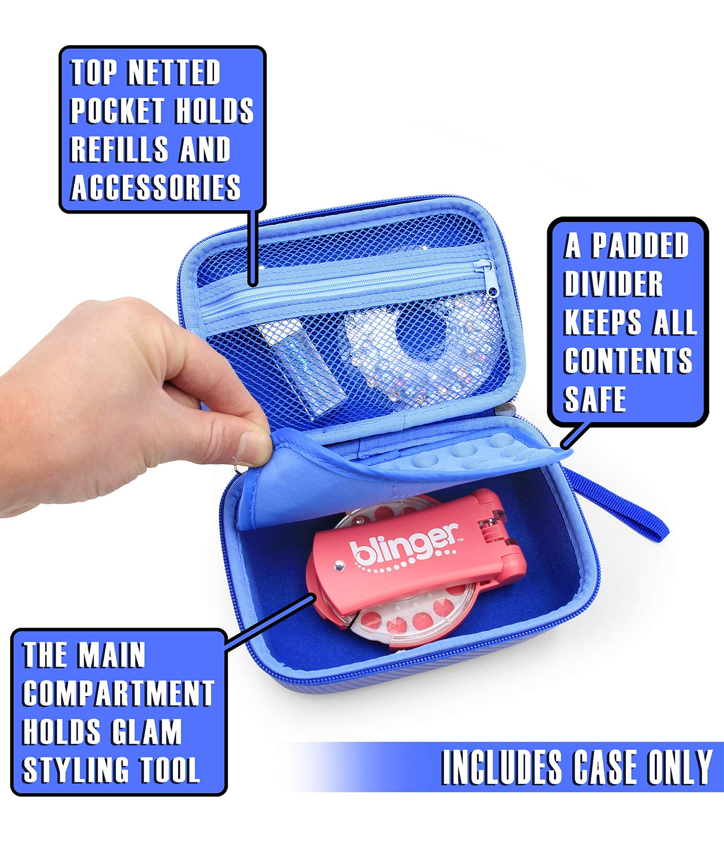 CASEMATIX Blue Travel Case for Hair Jewel Kits and Nail Glam Accessories - CASE ONLY for Diamond Applicator Set and Hair Gems