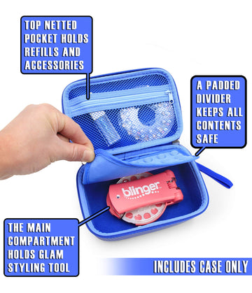 CASEMATIX Blue Travel Case for Hair Jewel Kits and Nail Glam Accessories - CASE ONLY for Diamond Applicator Set and Hair Gems