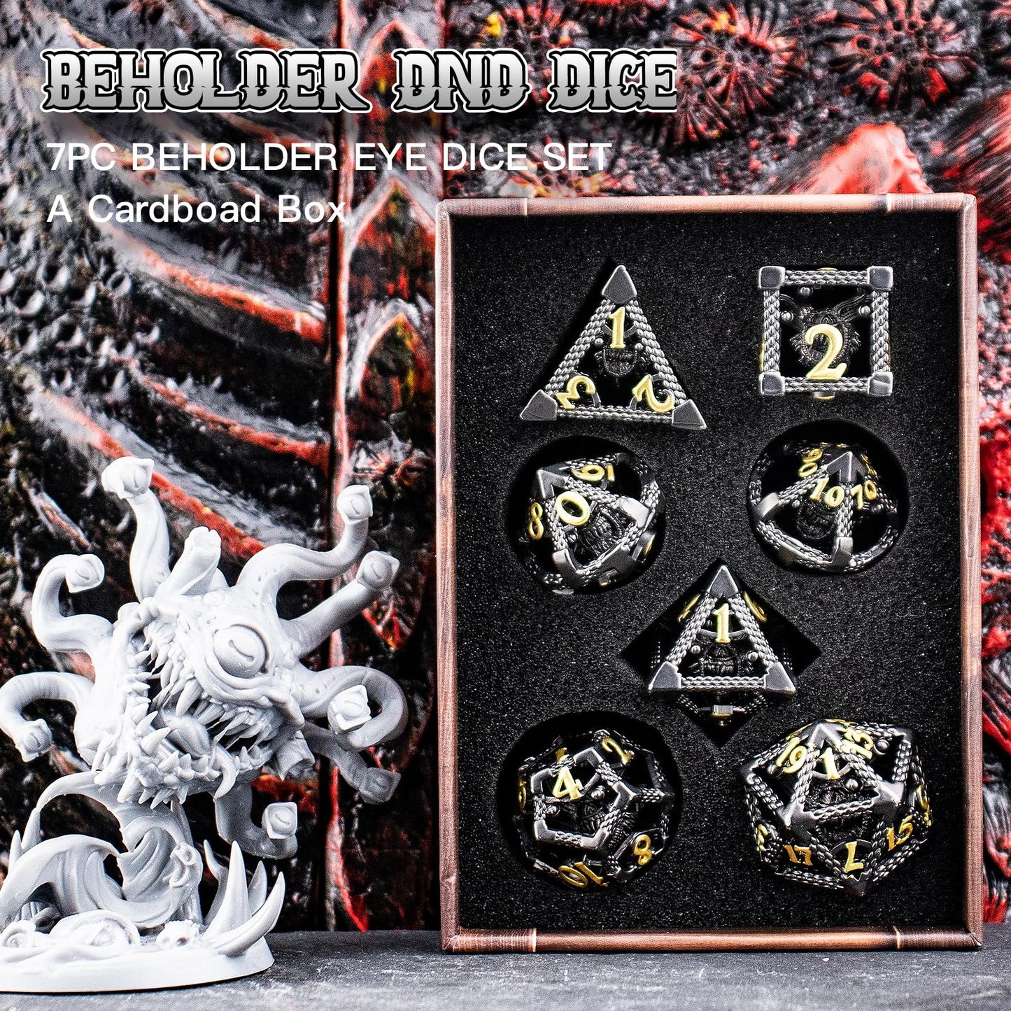 DND Dice,HNCCESG Beholder'S Eye DND Dice Set of 7PC,Dungeons and Dragons Dice for D&D Dice,Eye Monster Metal Dice for RPG Role P