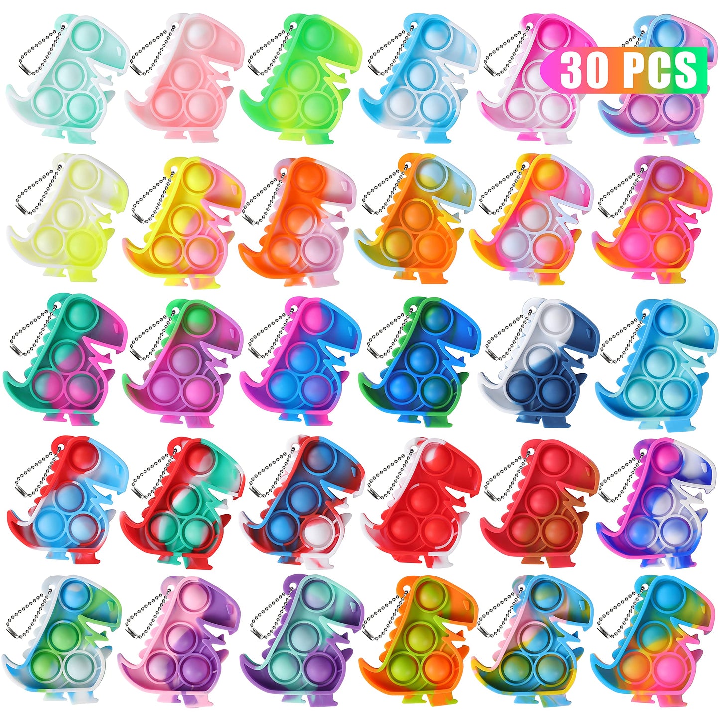 Dinosaur Party Favors Pop Fidget Toys Bulk Its 30Pcs Dino Party Favors For Kids 4-8 Supplies Mini Pop Keychain It Fidget Toy Packs Fidgets For Classroom Prizes Birthday Decorations Goodie Bag Stuffers