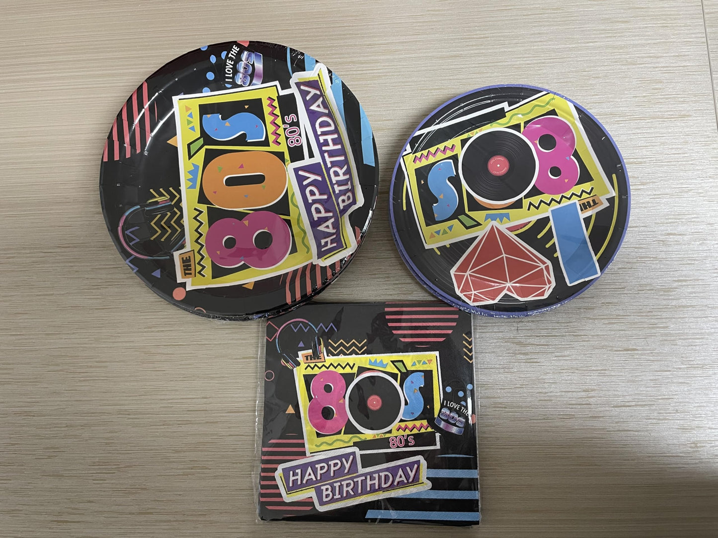 PGSWEER 60pcs Back to 80s Party Plates I Love 80s Disco Rock Party Plates Napkins Retor 80s Themed Birthday Paper Plates Suppli