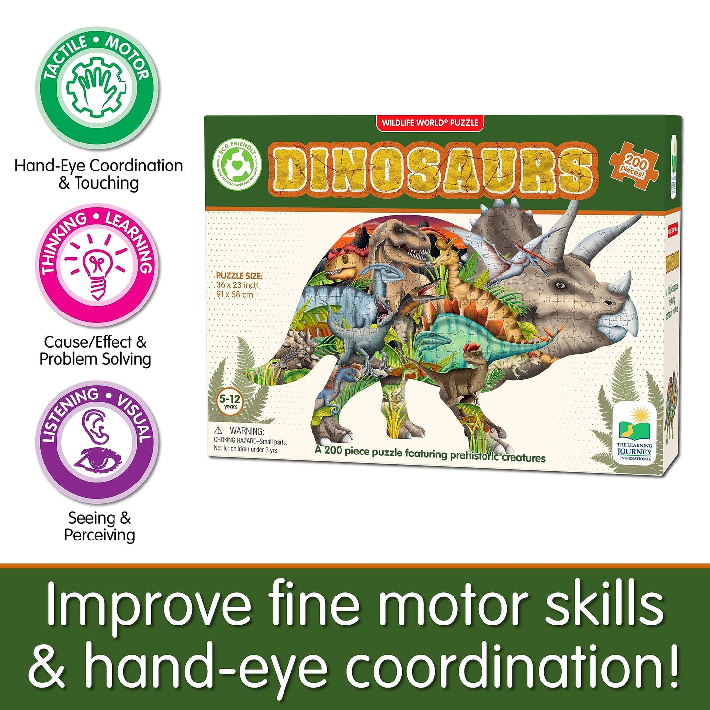 The Learning Journey: Wildlife World - Dinosaurs Puzzle - 200Pcs Challenging Jigsaw Puzzles - Intellectual Game Learning Educati