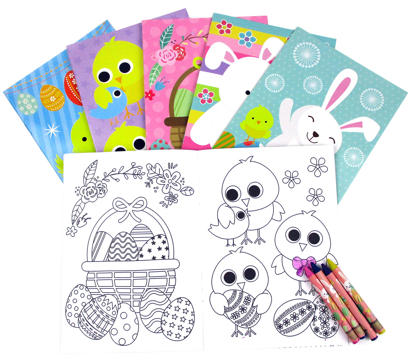 TINYMILLS Easter Coloring Books with Party Favors with 12 Books and 48 Crayons,Easter Prizes, Favor Bag Easter Basket Filler