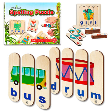 Spelling Puzzle For Kids - 54 Words - Educational Learning Toys For 3-8 Year Old - Matching Letter Spelling Game - Cvc Words Lea