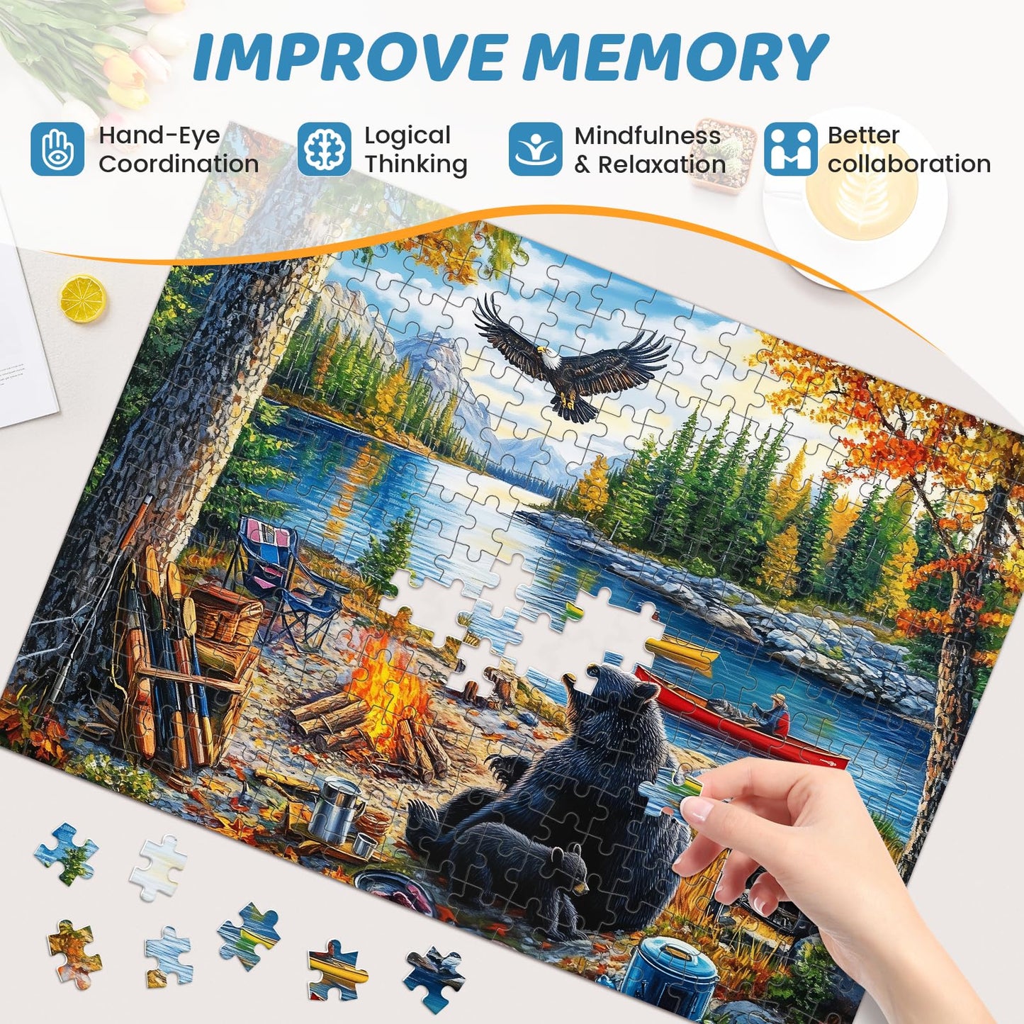mjyphdm 500 Piece Jigsaw Puzzle for Adults & Kids - Bear & Eagle Design, Recycled Cardboard, Family Activity, 20.5 x 15 in