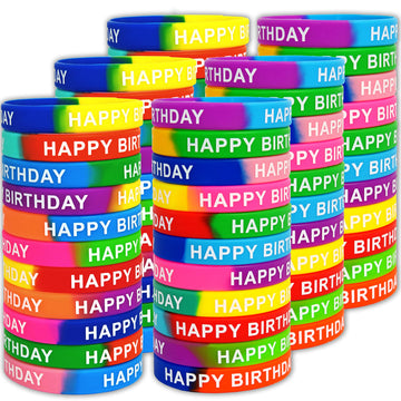 Neureyte 66 Pieces Birthday Rubber Bracelets(22 Styles),Colored Birthday Wristbands for Birthday Party Favors,Stretch Birthday R