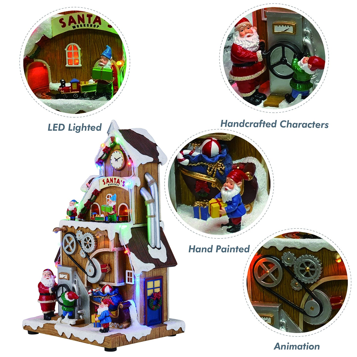 Moments In Time Christmas Village Building, Santa'S Workshop With Christmas Music, Led Lights, And Animation - Power Adapter (In