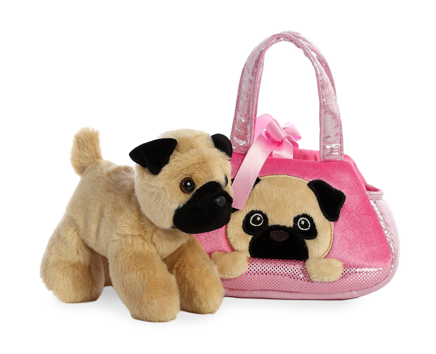 Aurora® Fashionable Fancy Pals™ Peek-A Boo Pug Stuffed Animal - On-The-Go Companions - Stylish Accessories - Multicolor 7 Inches