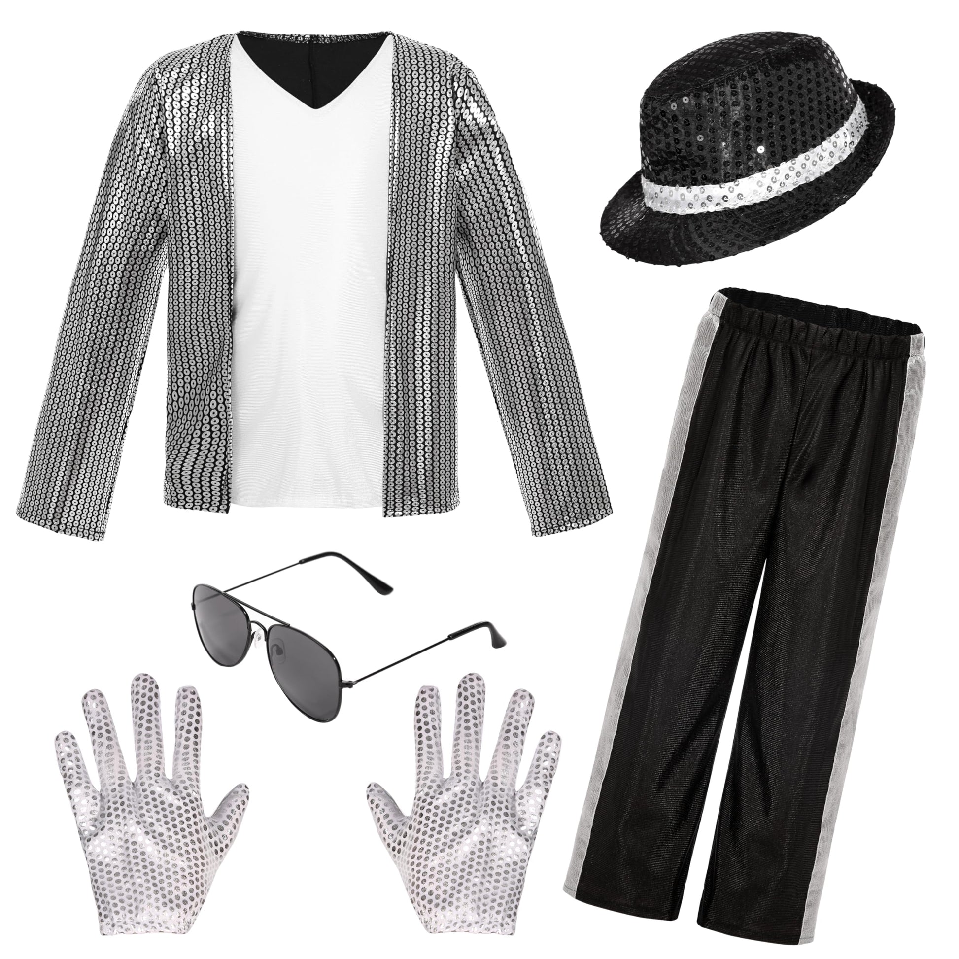 Hortyzon Kids Dance Star Costume Boys 80S Dance Costume 90S Pop Stage Outfits With Glasses Hat Gloves Halloween Cosplay Party (1