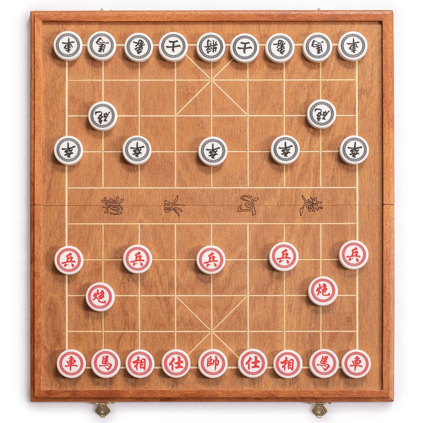 Yellow Mountain Imports Xiangqi Set - Folding Rosewood Veneer Board (16.3") & Acrylic Pieces, Brown