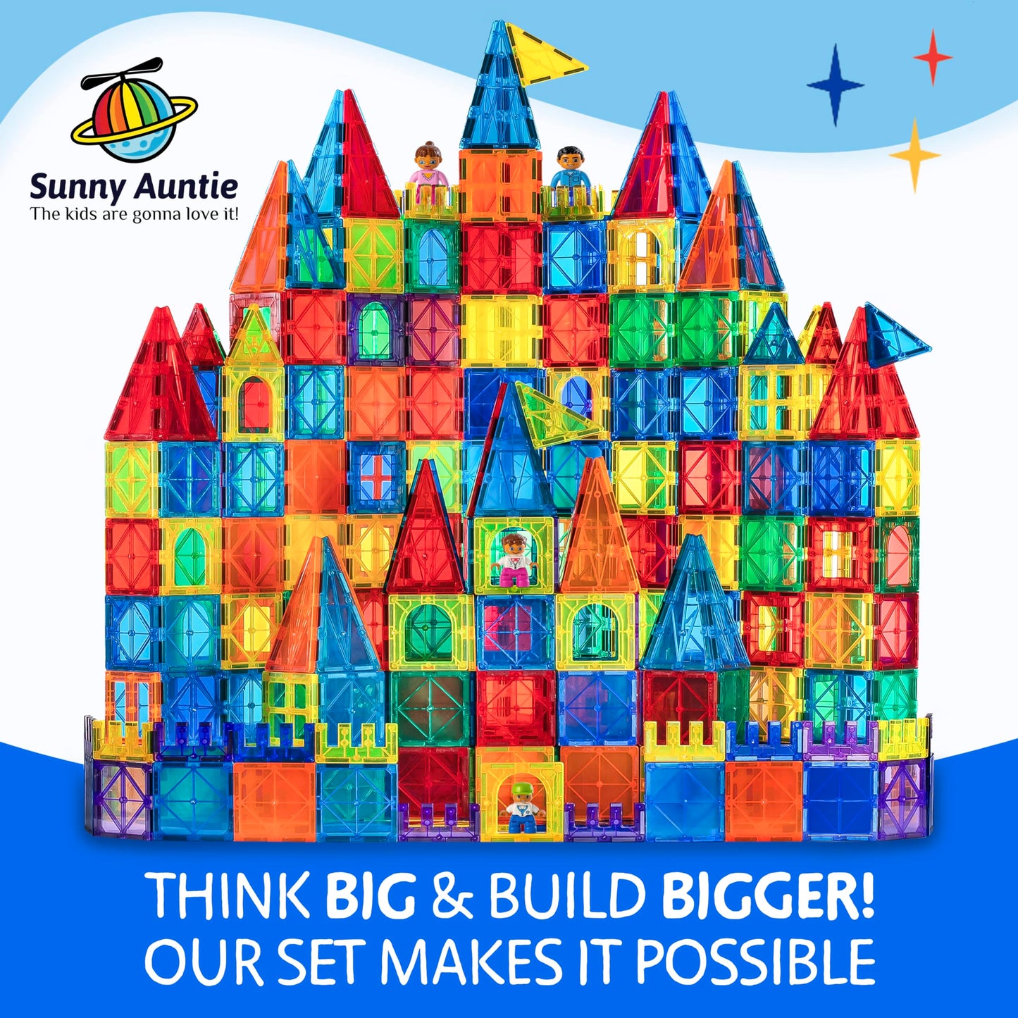 Sunny Auntie Magnetic Tiles 125 Pcs+ Bonus Zippered Case, Magnetic Tiles For Kids Toy For 3 4 5 6 7 8 Year Old Boys & Girls, Magnetic Tiles Building Set, Great Gift For Kids Aged 3-8, Xl Set