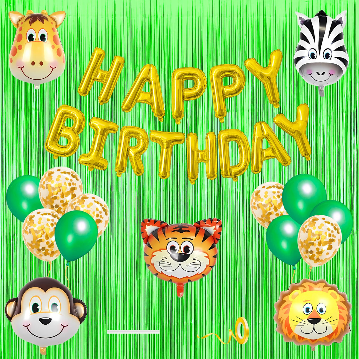 Jungle Theme Birthday Banner Decoration Kit 17 Pcs For Baby Girls Kids Wild Animal Safari Gold Confetti Metallic Balloons Foil C